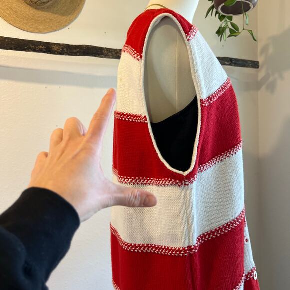 Liz Claiborne Red & White Chunky Cotton Knit Sweater Long Vest Size Medium - Picture 6 of 12